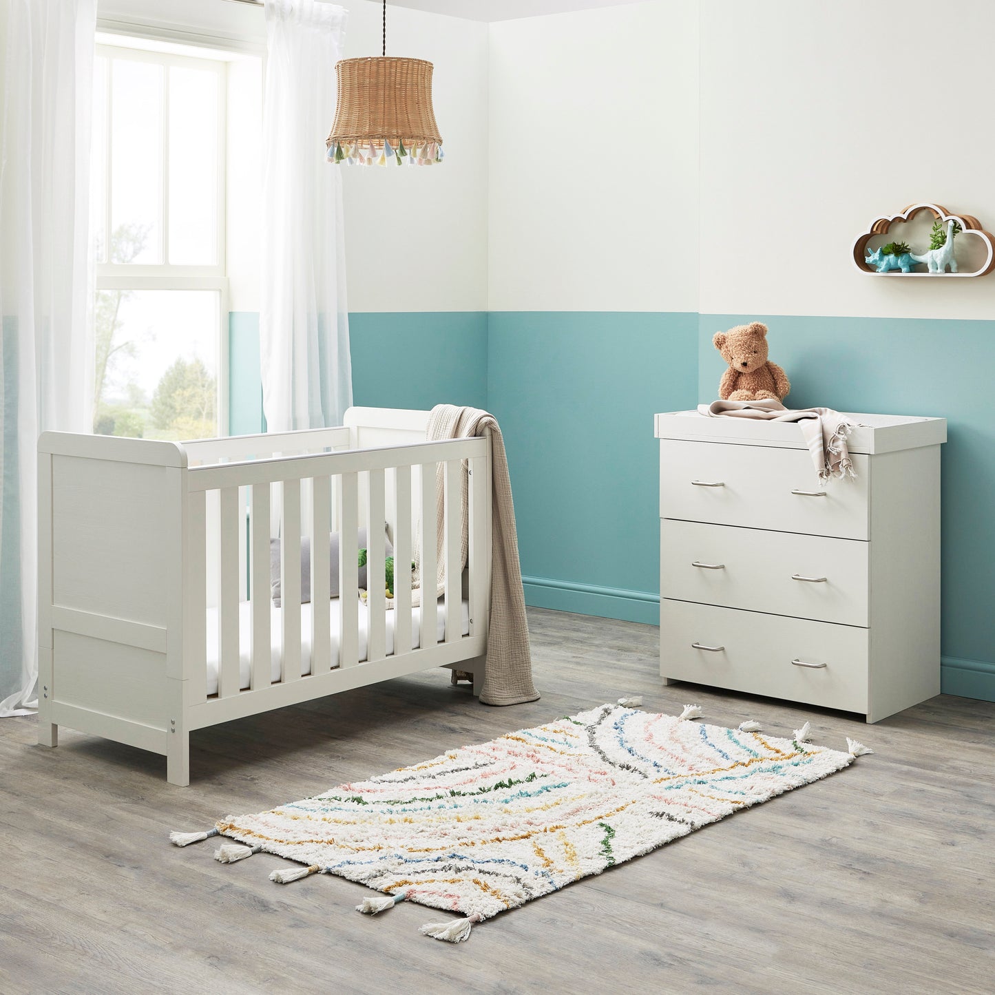 BABYMORE - Caro Mini 3 Piece Nursery Furniture Set – White Wash
