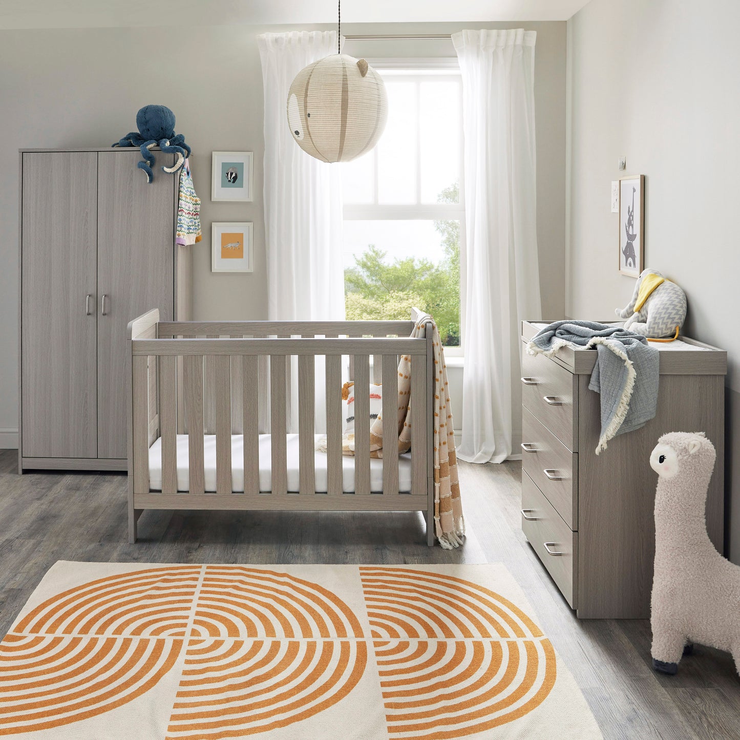BABYMORE - Caro Mini 3 Piece Nursery Furniture Set – Grey Wash