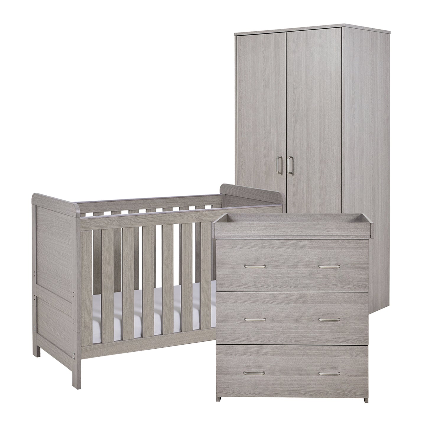 BABYMORE - Caro Mini 3 Piece Nursery Furniture Set – Grey Wash