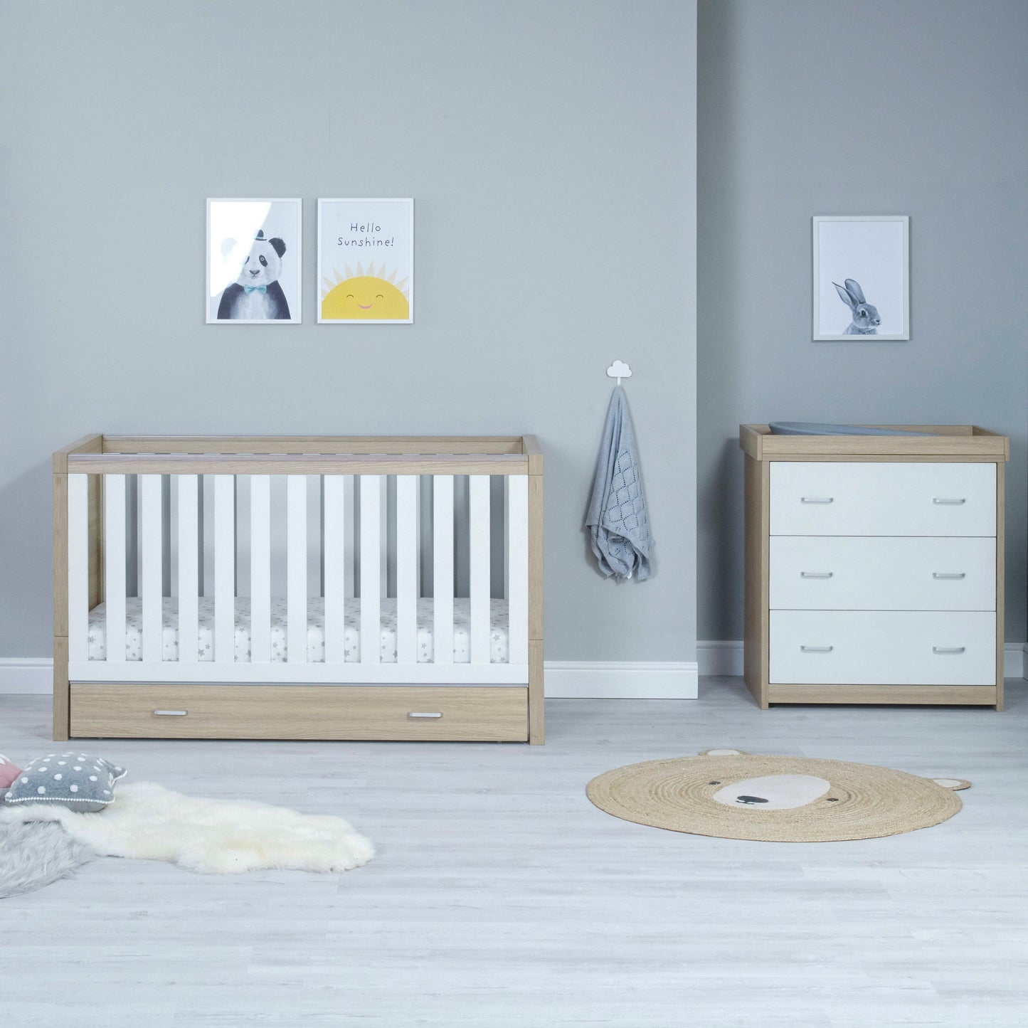 BABYMORE - Luno 2 Piece Nursery Furniture Set with Drawer – Oak White