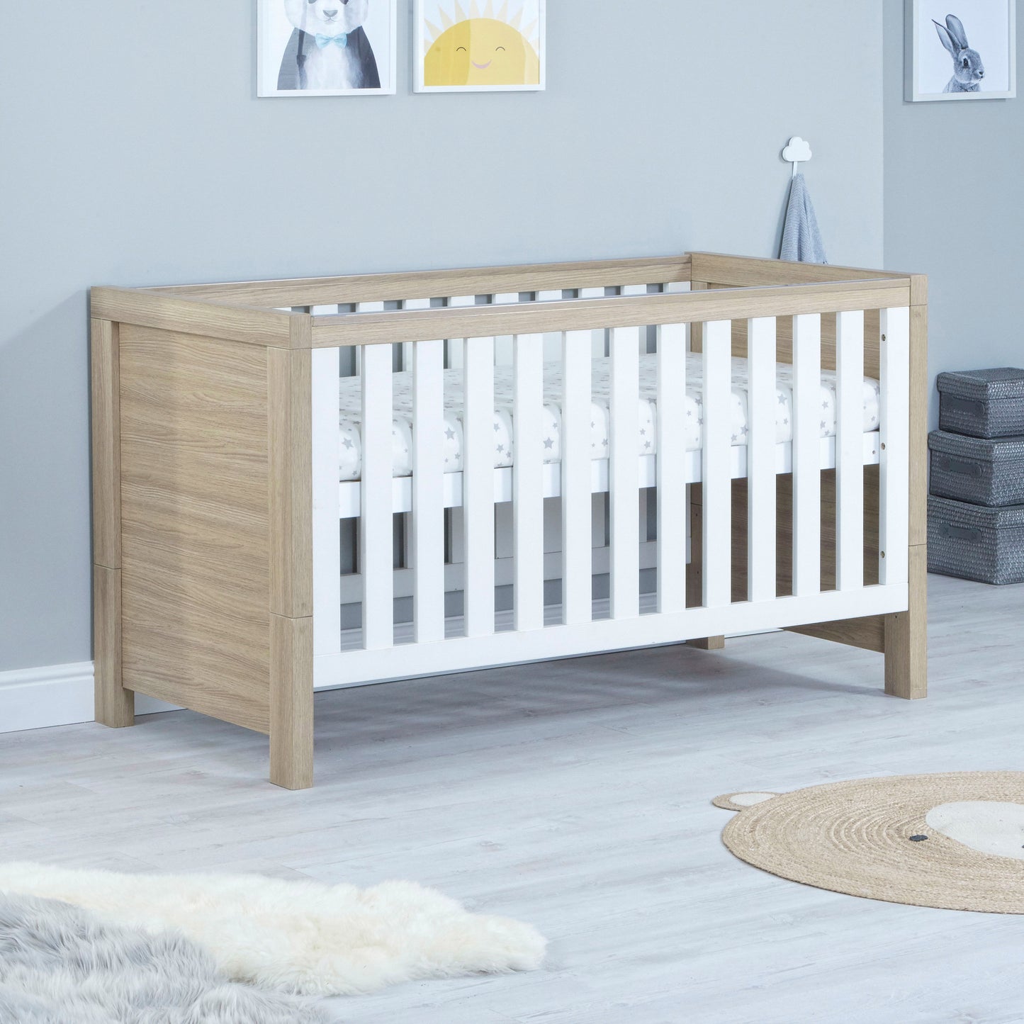 BABYMORE - Luno Cot Bed – Oak White