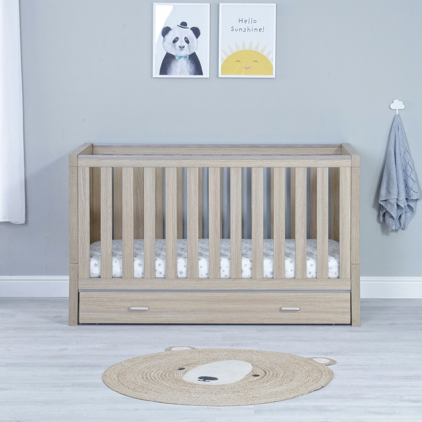 BABYMORE - Luno Cot Bed With Drawer - Oak
