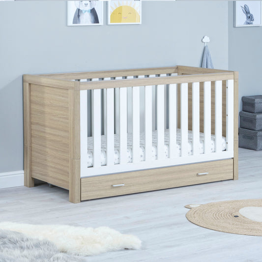 BABYMORE - Luno Cot Bed With Drawer – Oak White