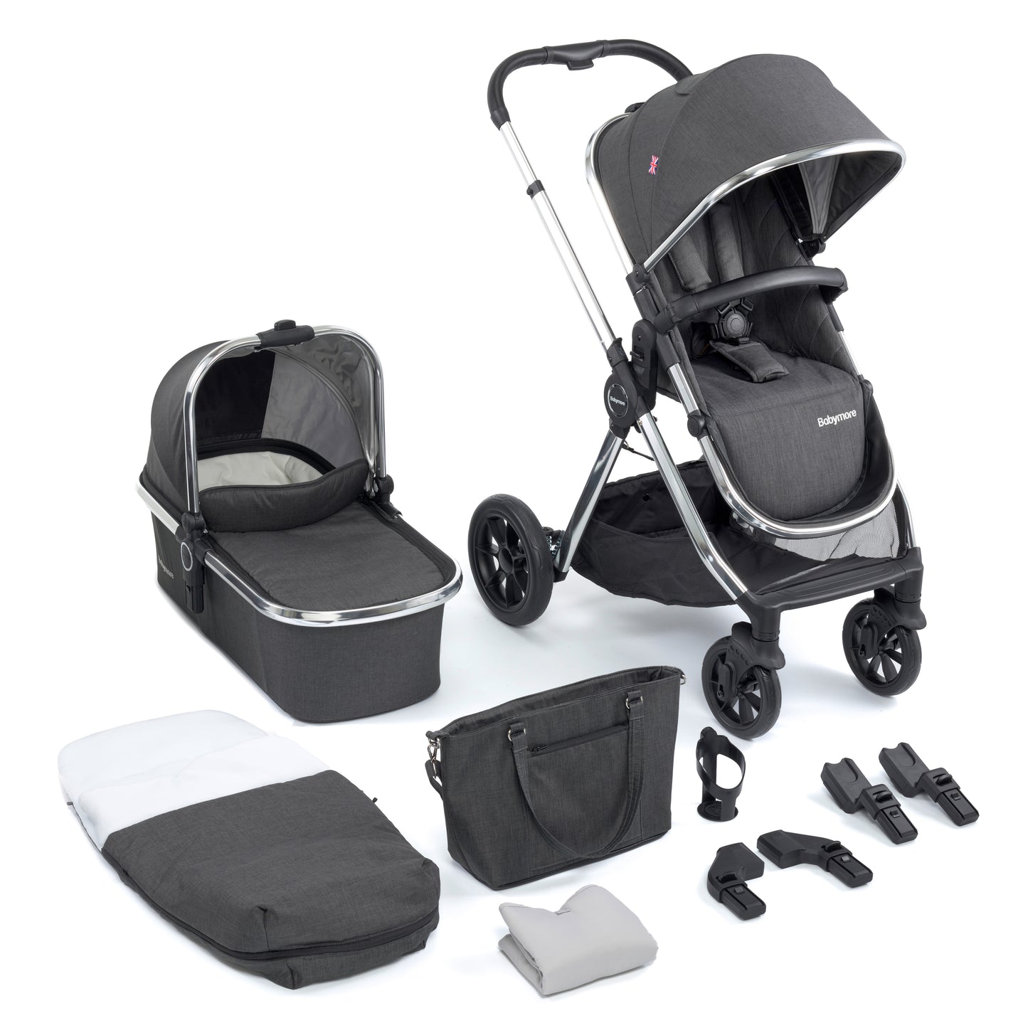 BABYMORE - Memore V2 Pram Pushchair 11 Piece – Chrome