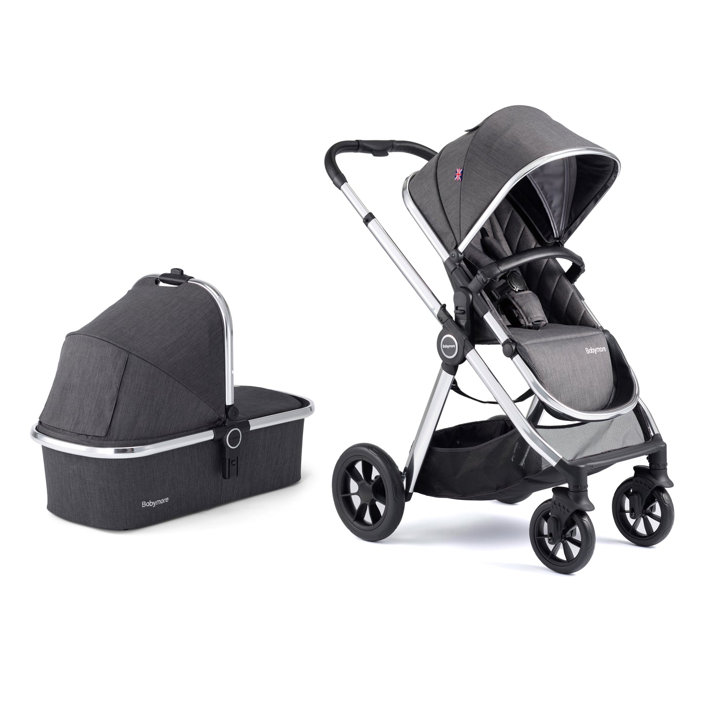 BABYMORE - Memore V2 Pram Pushchair 11 Piece – Chrome