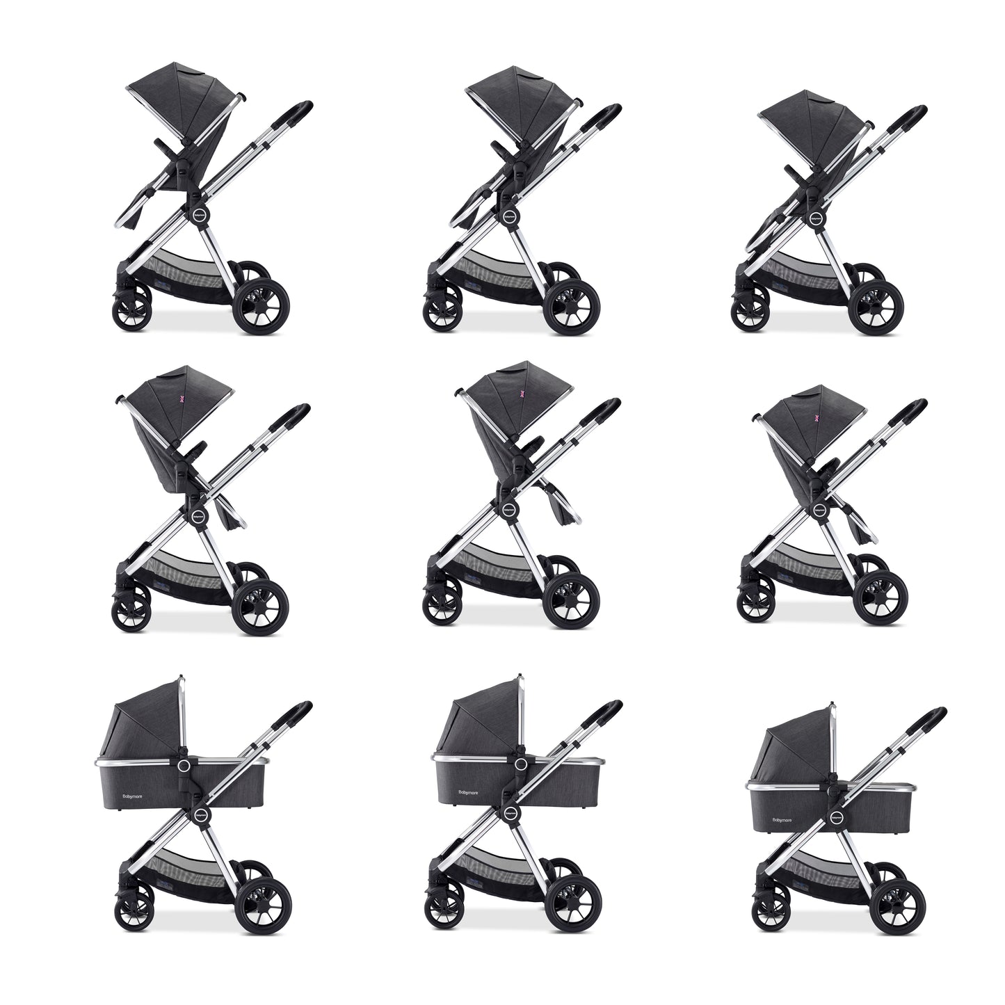 BABYMORE - Memore V2 Pram Pushchair 11 Piece – Chrome