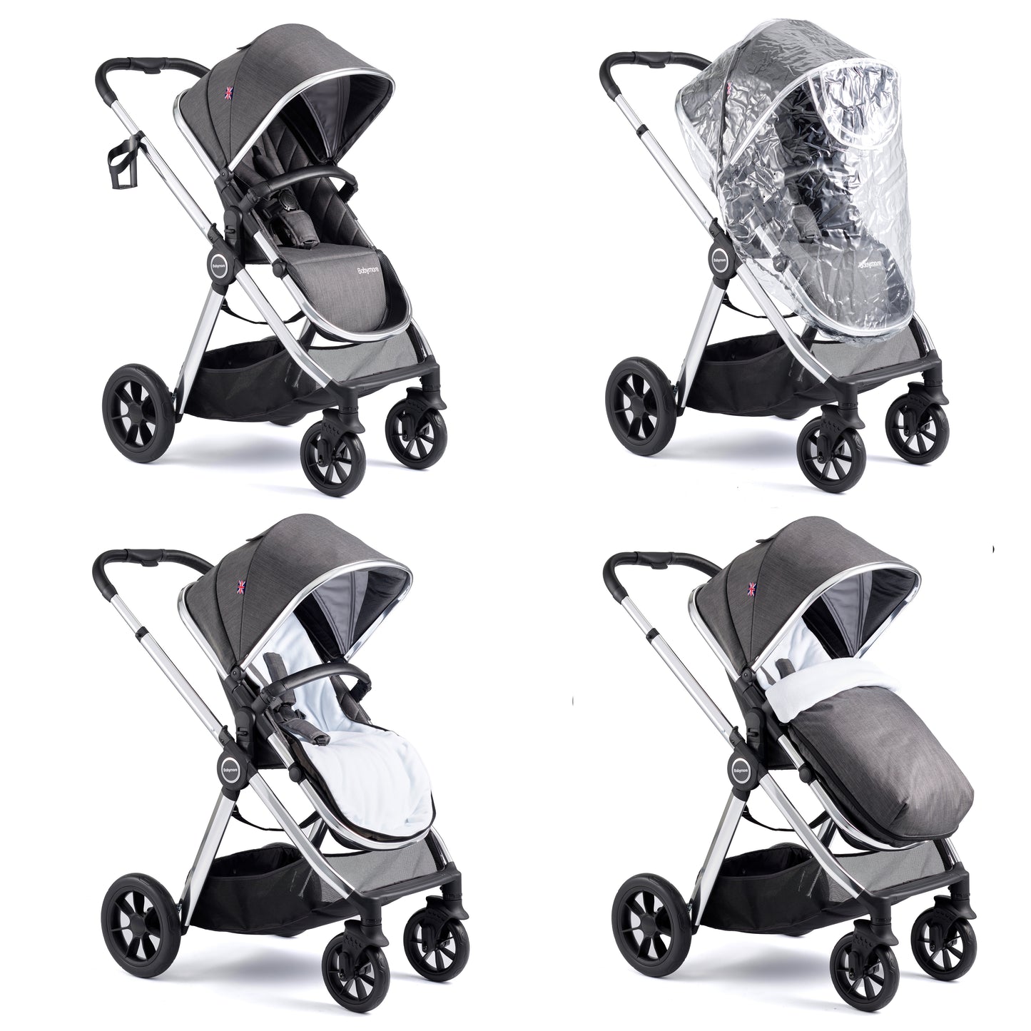 BABYMORE - Memore V2 Pram Pushchair 11 Piece – Chrome