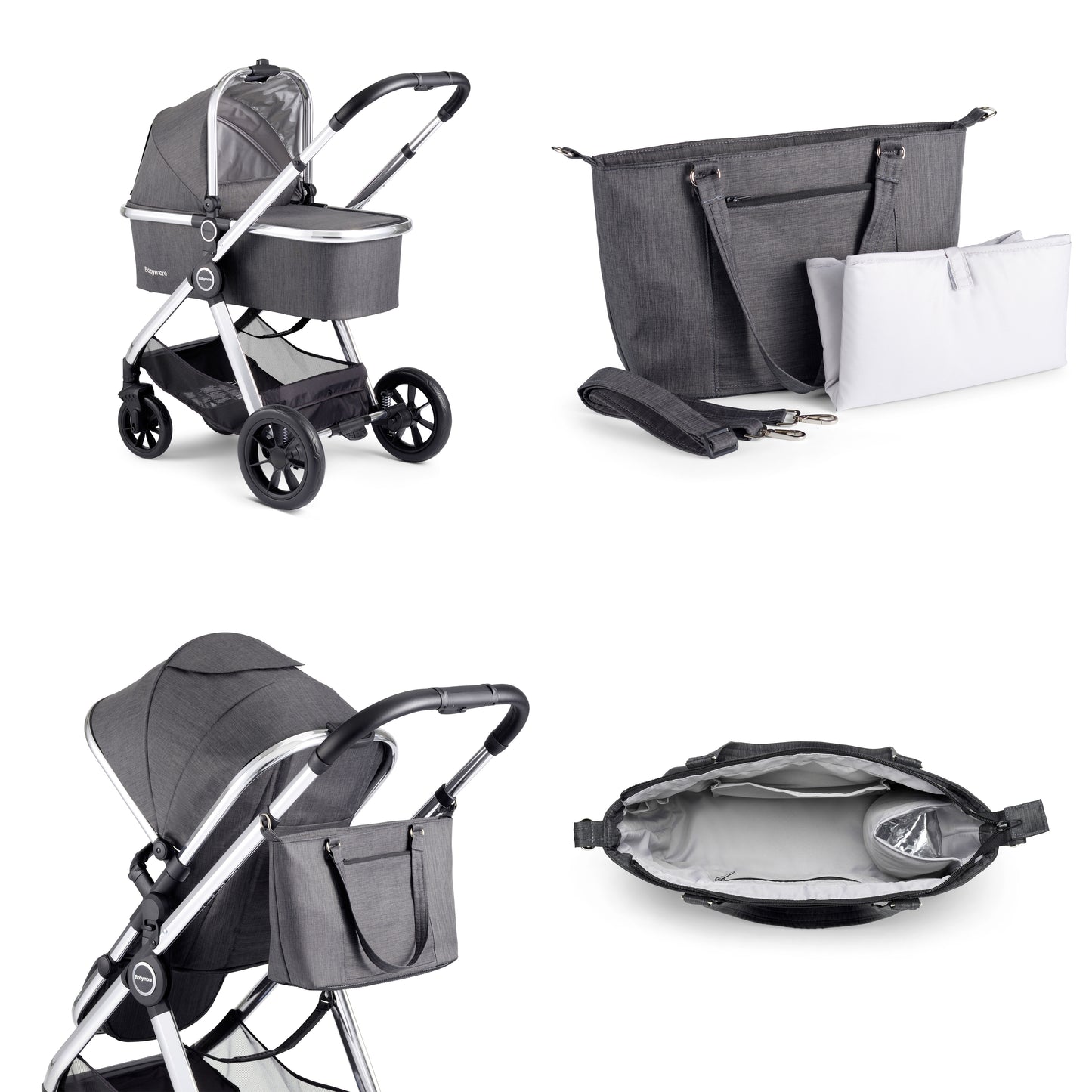 BABYMORE - Memore V2 Pram Pushchair 11 Piece – Chrome