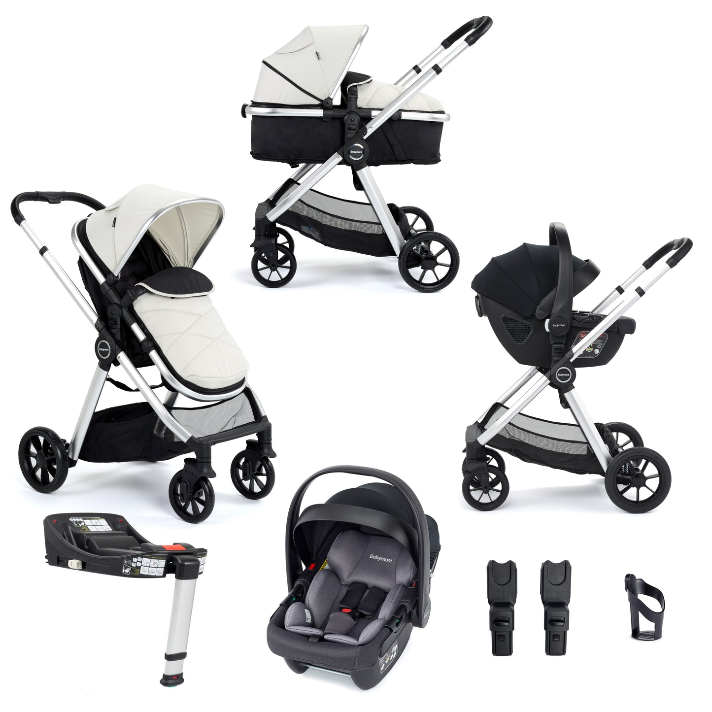 BABYMORE - Mimi Travel System Coco i-Size Car Seat with Isofix Base – Silver