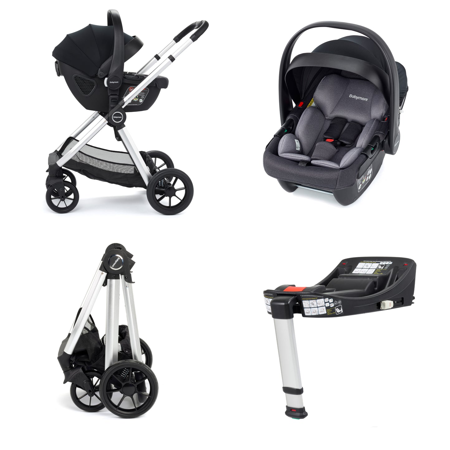 BABYMORE - Mimi Travel System Coco i-Size Car Seat with Isofix Base – Silver