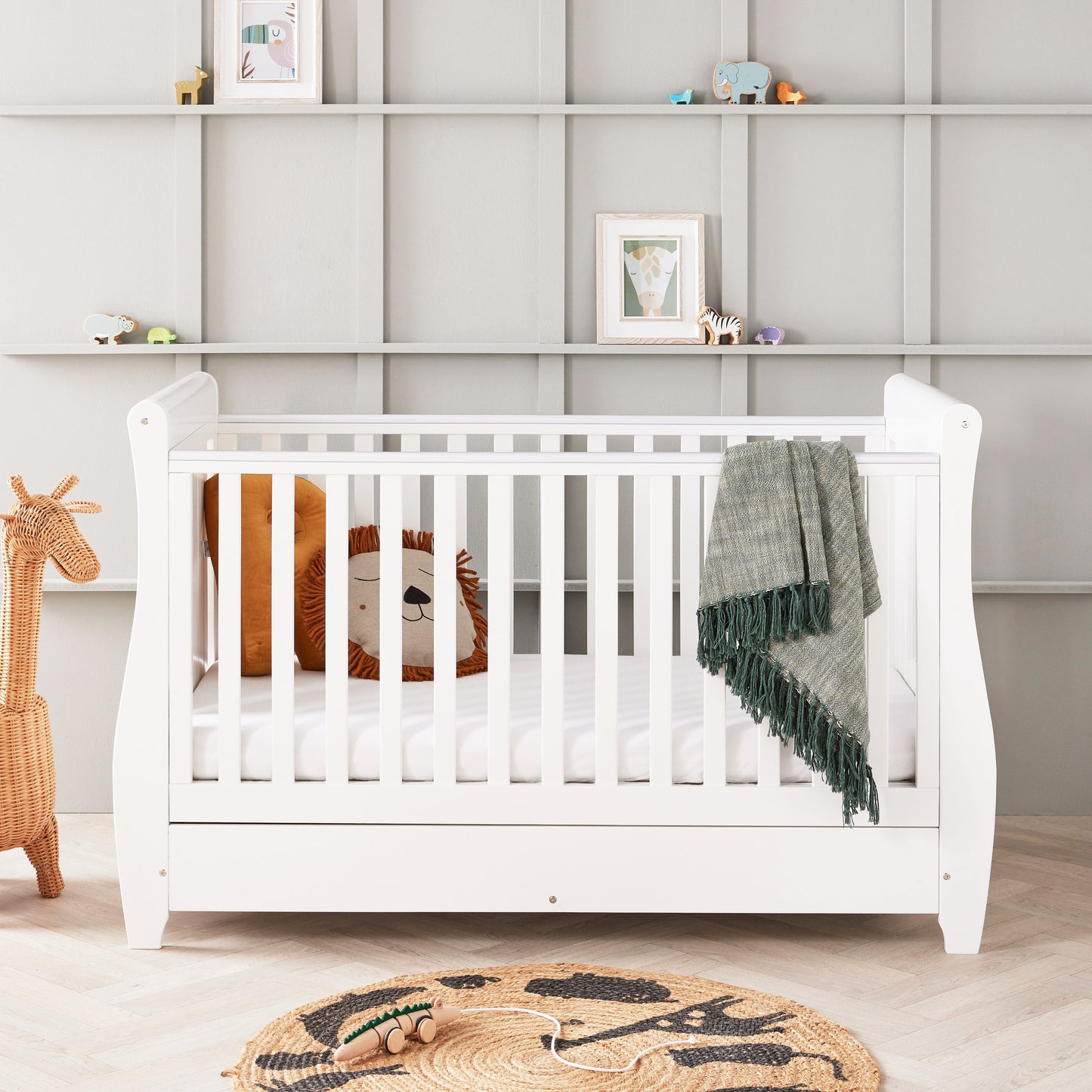 BABYMORE - Stella Sleigh Cot Bed Drop Side WHITE