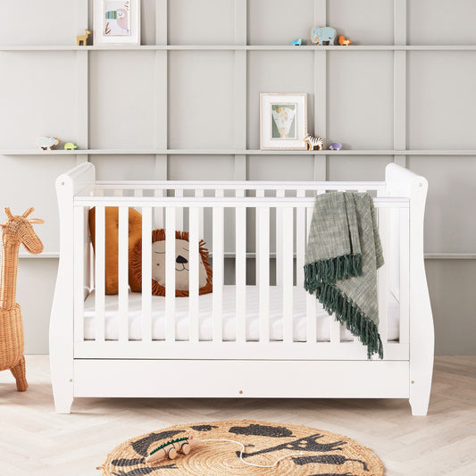 BABYMORE - Stella Sleigh Cot Bed Drop Side WHITE