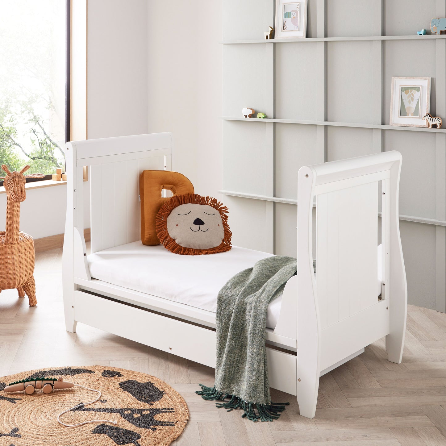 BABYMORE - Stella Sleigh Cot Bed Drop Side WHITE