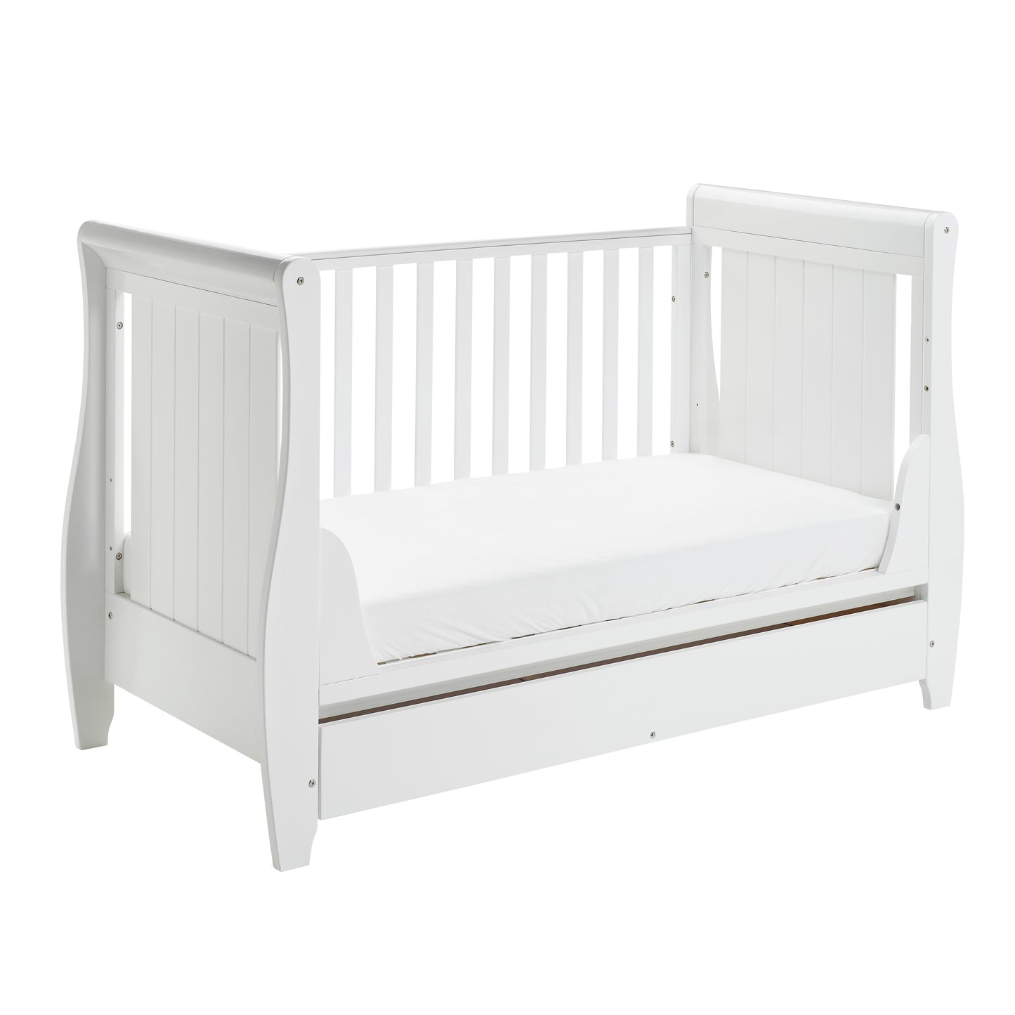 BABYMORE - Stella Sleigh Cot Bed Drop Side WHITE