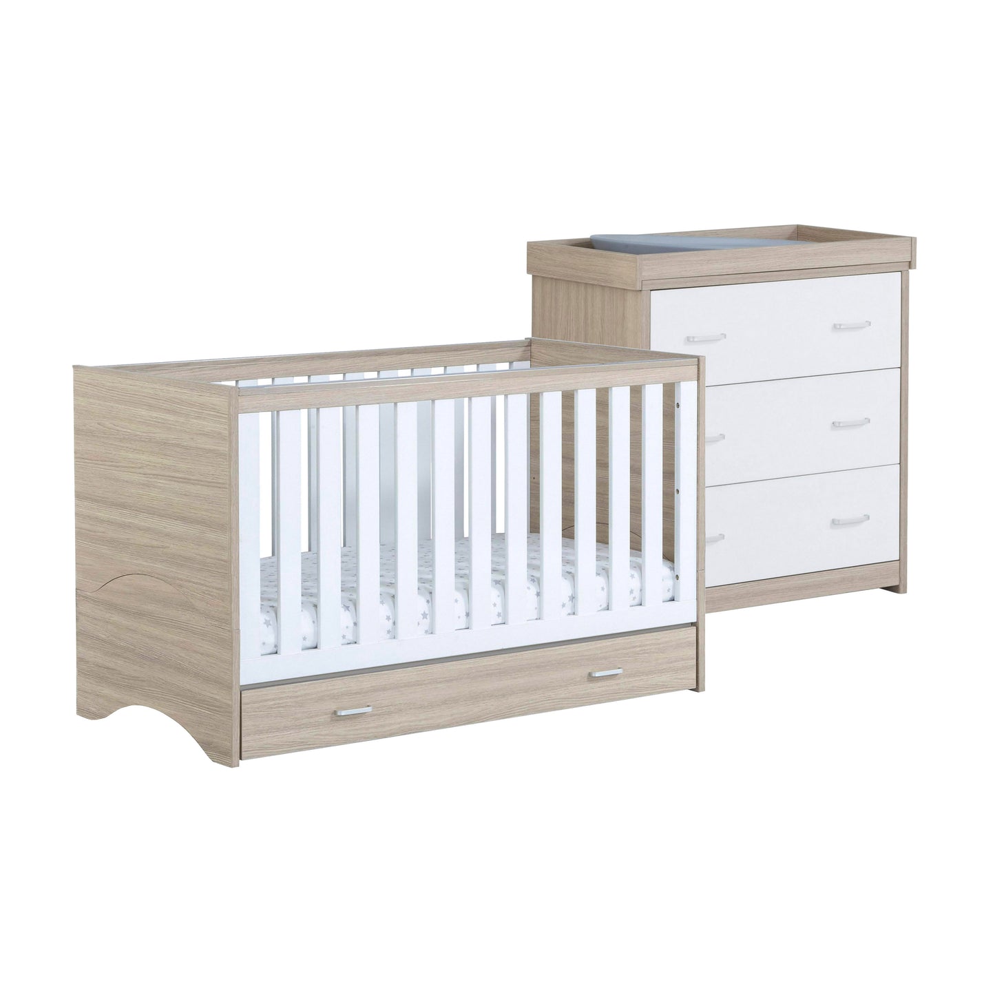BABYMORE - Veni 2 Piece Nursery Furniture Set with Drawer – Oak White