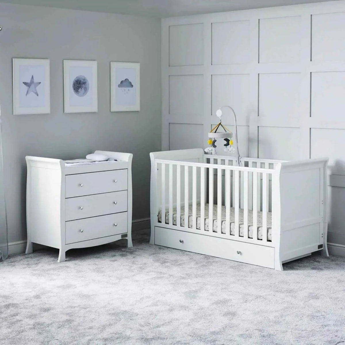 Ickle Bubba Snowdon Classic 2 Piece Furniture Set White - Fibre Mattress