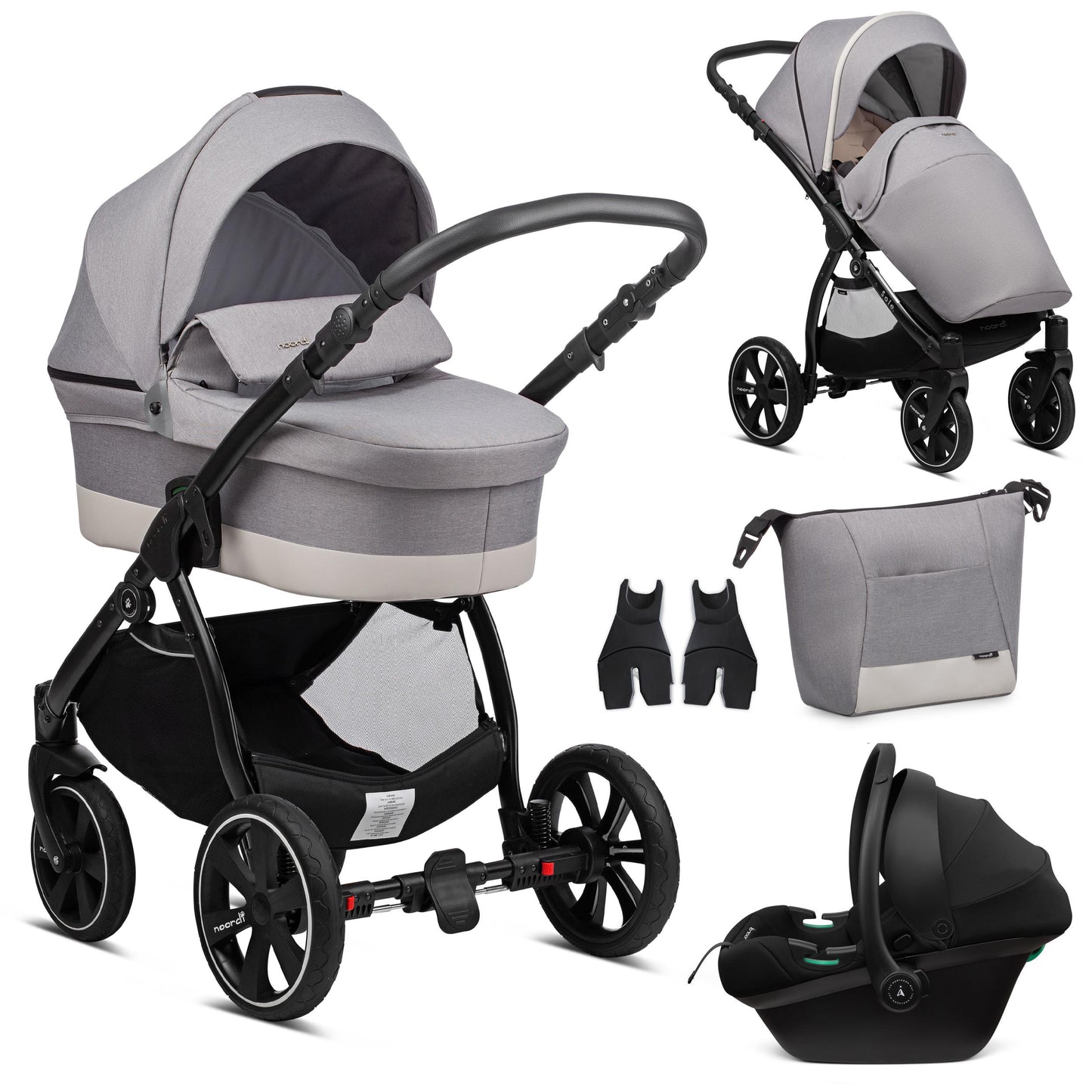 Noordi Sole Go 3in1 Travel System with Terra i-Size Car Seat - Warm Grey