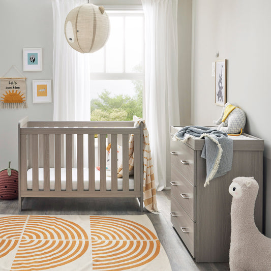 BABYMORE - Caro Mini 2 Piece Nursery Furniture Set – Grey Wash