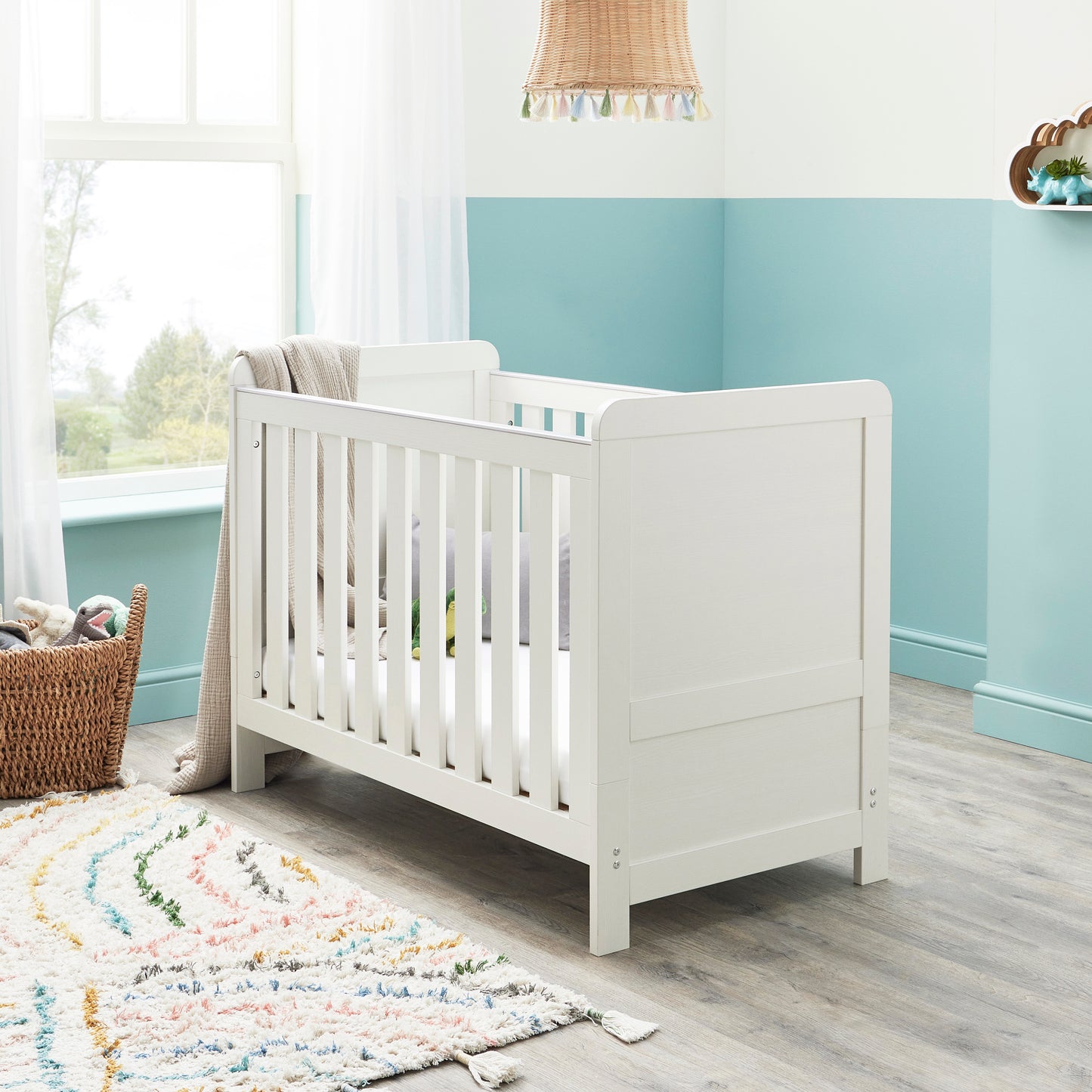 BABYMORE - Caro Mini Cot Bed – White Wash