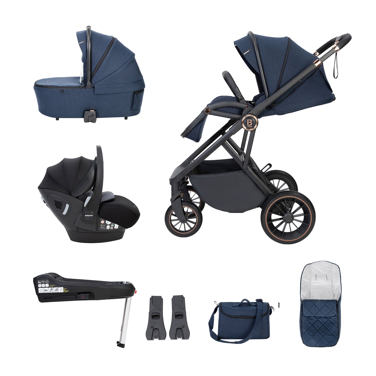 BABYMORE - Chia Travel System Pecan with Base – Midnight Blue