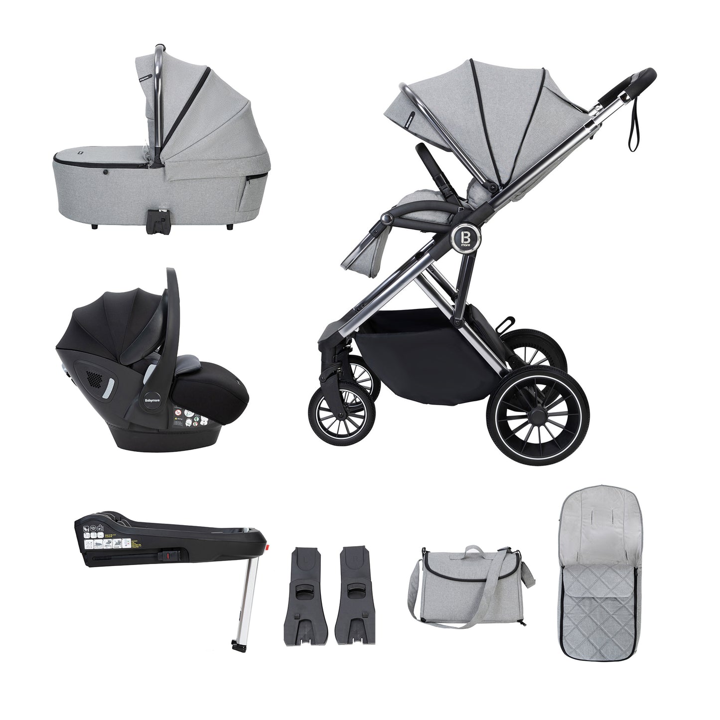 BABYMORE - Chia Travel System Pecan with Base – Pearl Grey