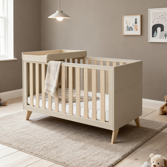 BABYMORE - Dante Cot Bed with Cot Top Changer – Cashmere