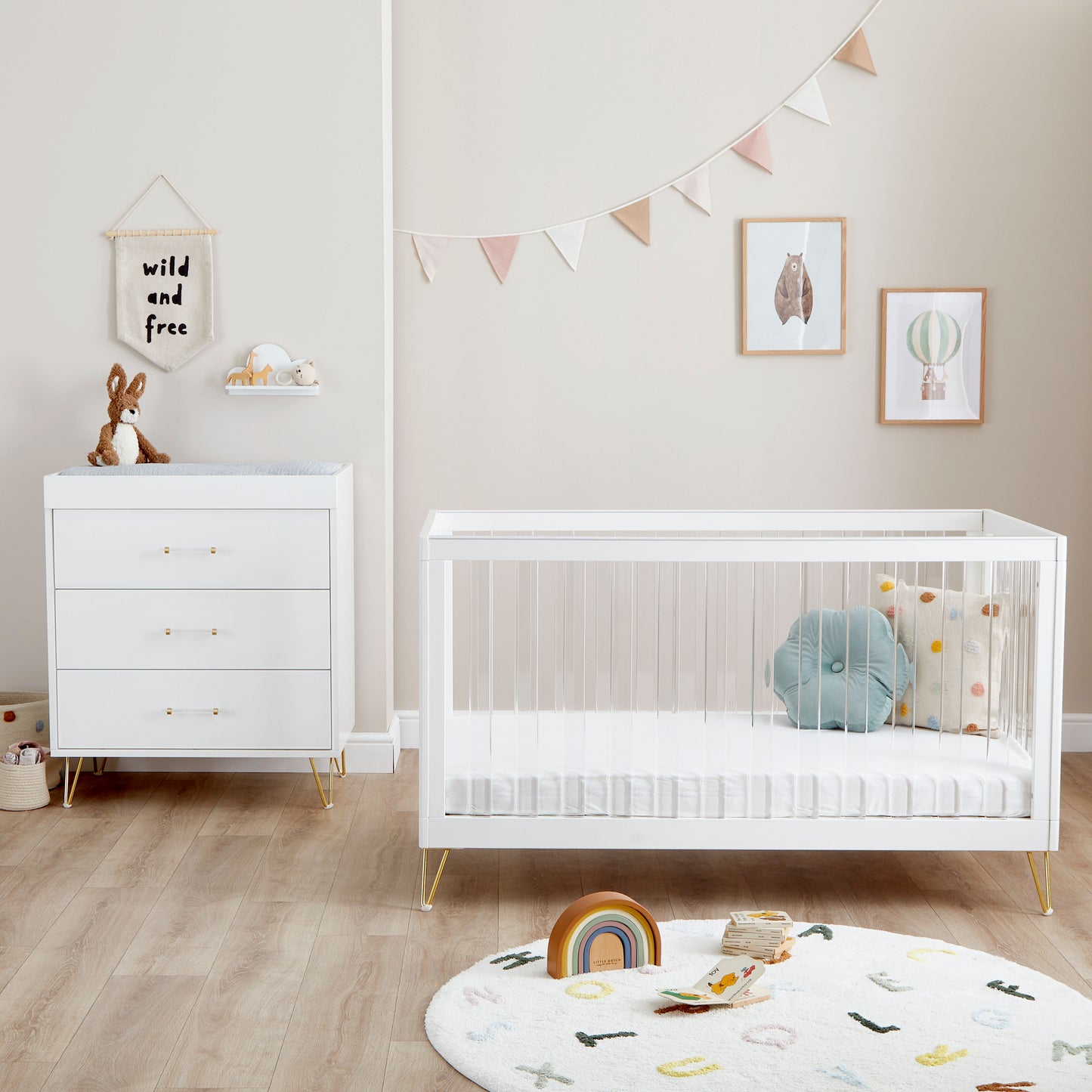 BABYMORE -  Kimi XL Acrylic 2 Piece Nursery Furniture Set