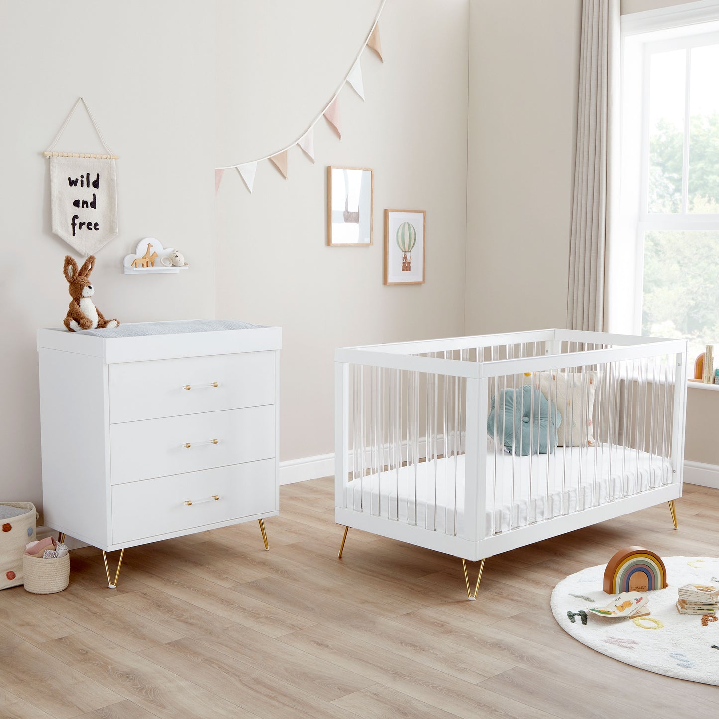 BABYMORE -  Kimi XL Acrylic 2 Piece Nursery Furniture Set