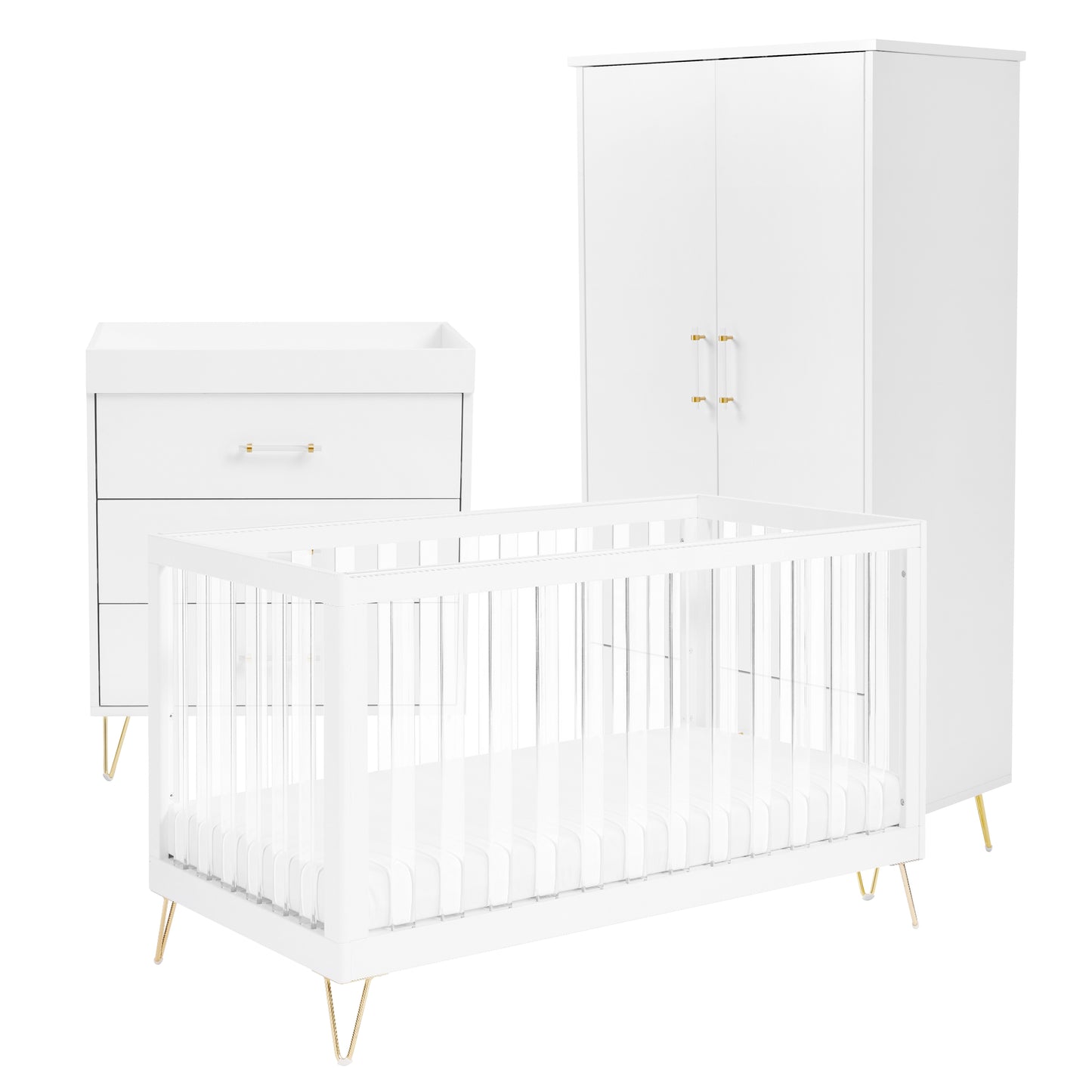 BABYMORE -  Kimi XL Acrylic 3 Piece Nursery Furniture Set