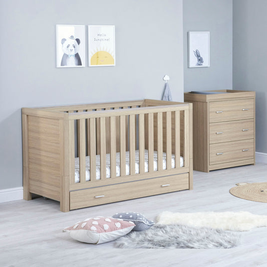 BABYMORE - Luno 2 Piece Nursery Furniture Set with Drawer – Oak