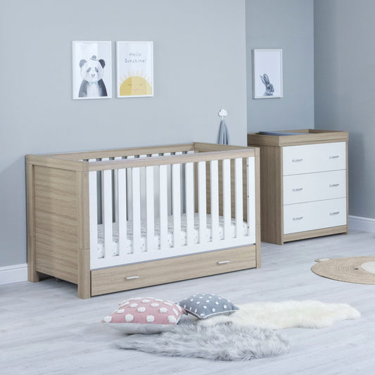 BABYMORE - Luno 2 Piece Nursery Furniture Set with Drawer – Oak White