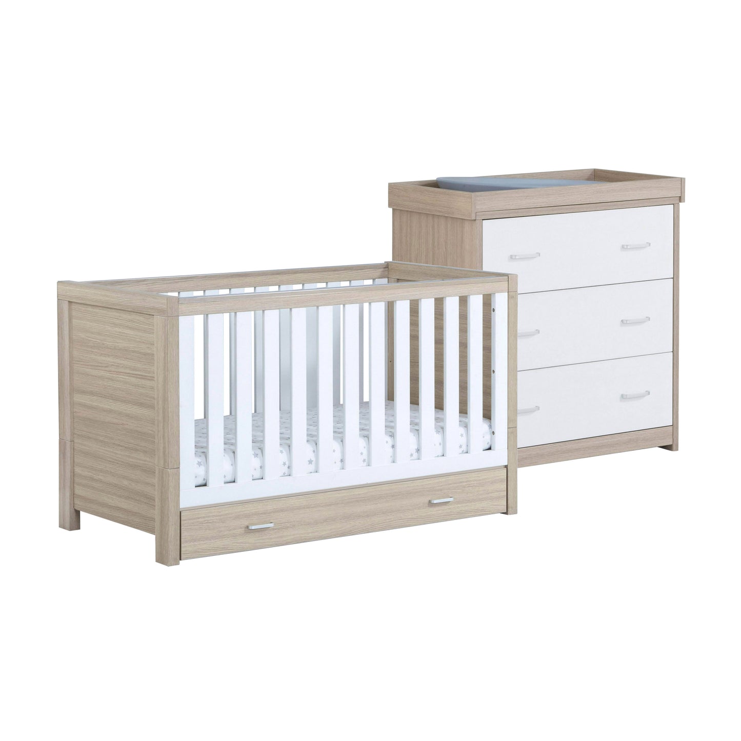 BABYMORE - Luno 2 Piece Nursery Furniture Set with Drawer – Oak White