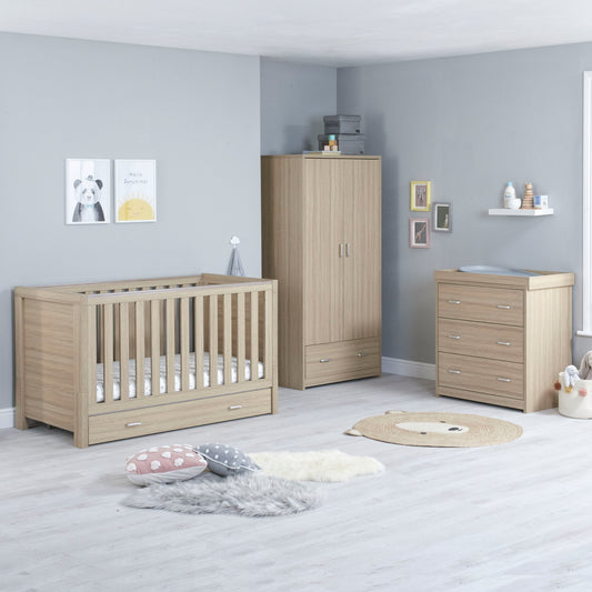 BABYMORE - Luno 3 Piece Nursery Furniture Set with Drawer – Oak