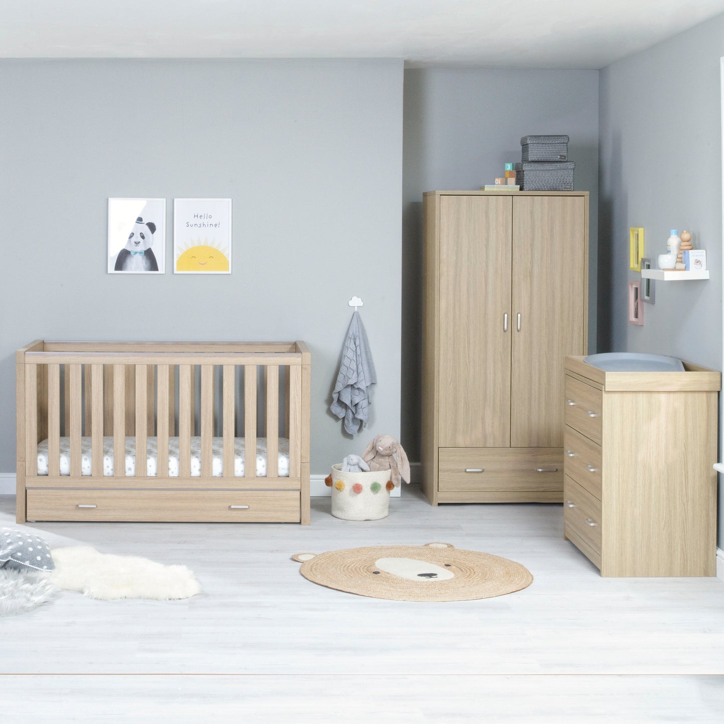 BABYMORE - Luno 3 Piece Nursery Furniture Set with Drawer – Oak