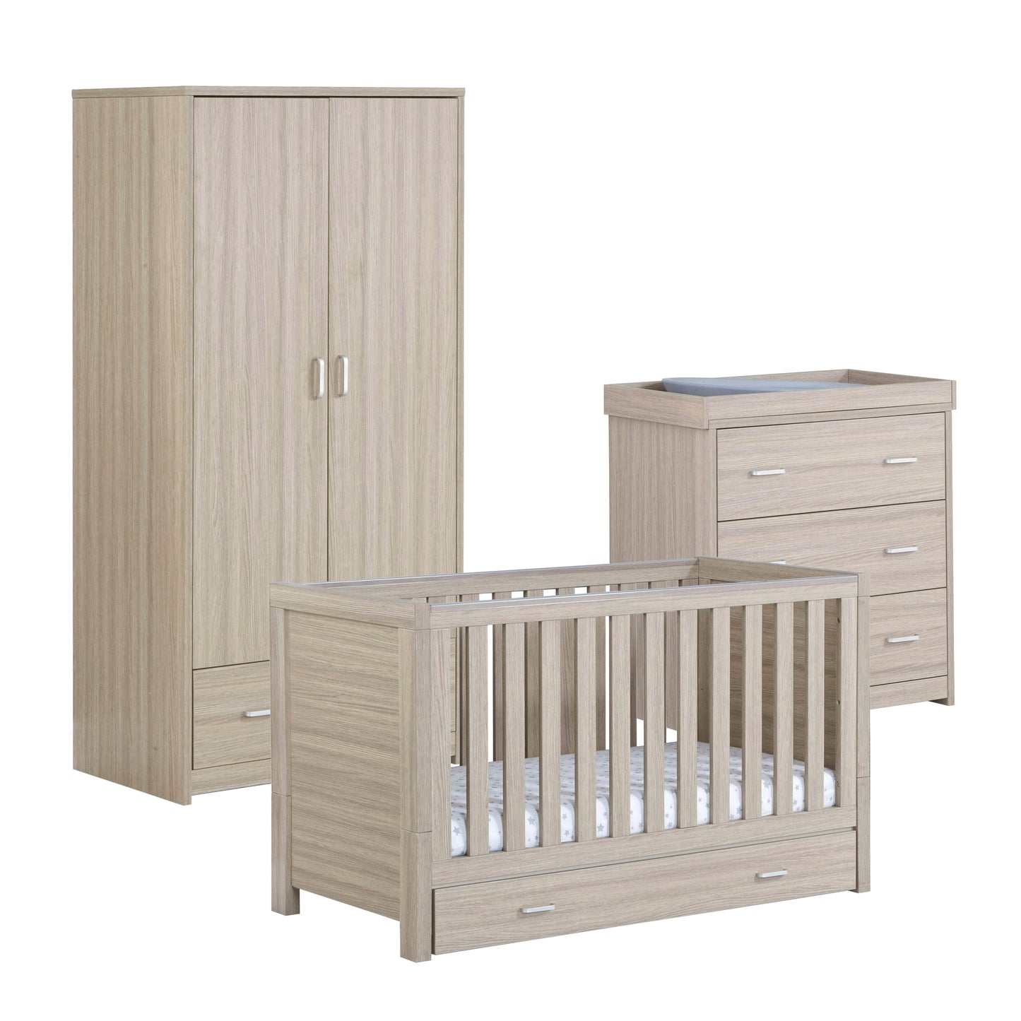 BABYMORE - Luno 3 Piece Nursery Furniture Set with Drawer – Oak