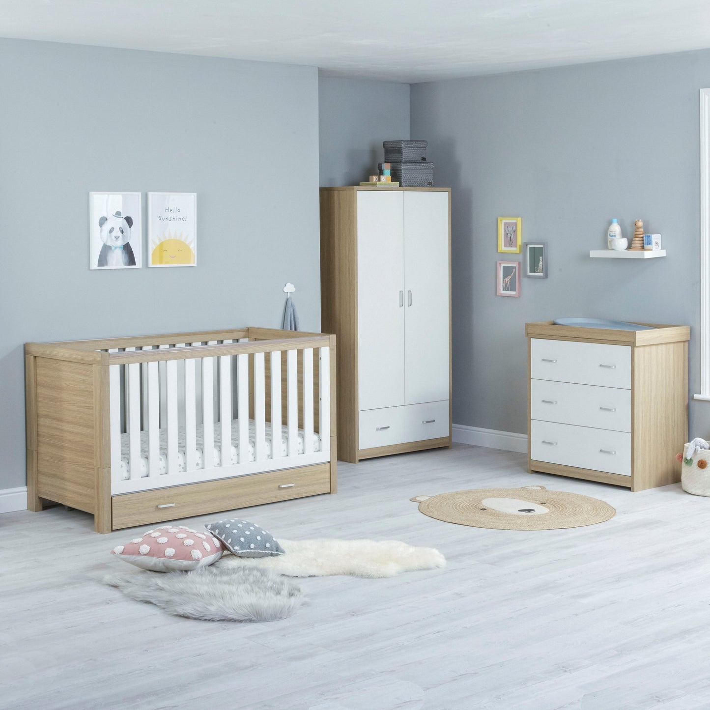 BABYMORE - Luno 3 Piece Nursery Furniture Set with Drawer – Oak White