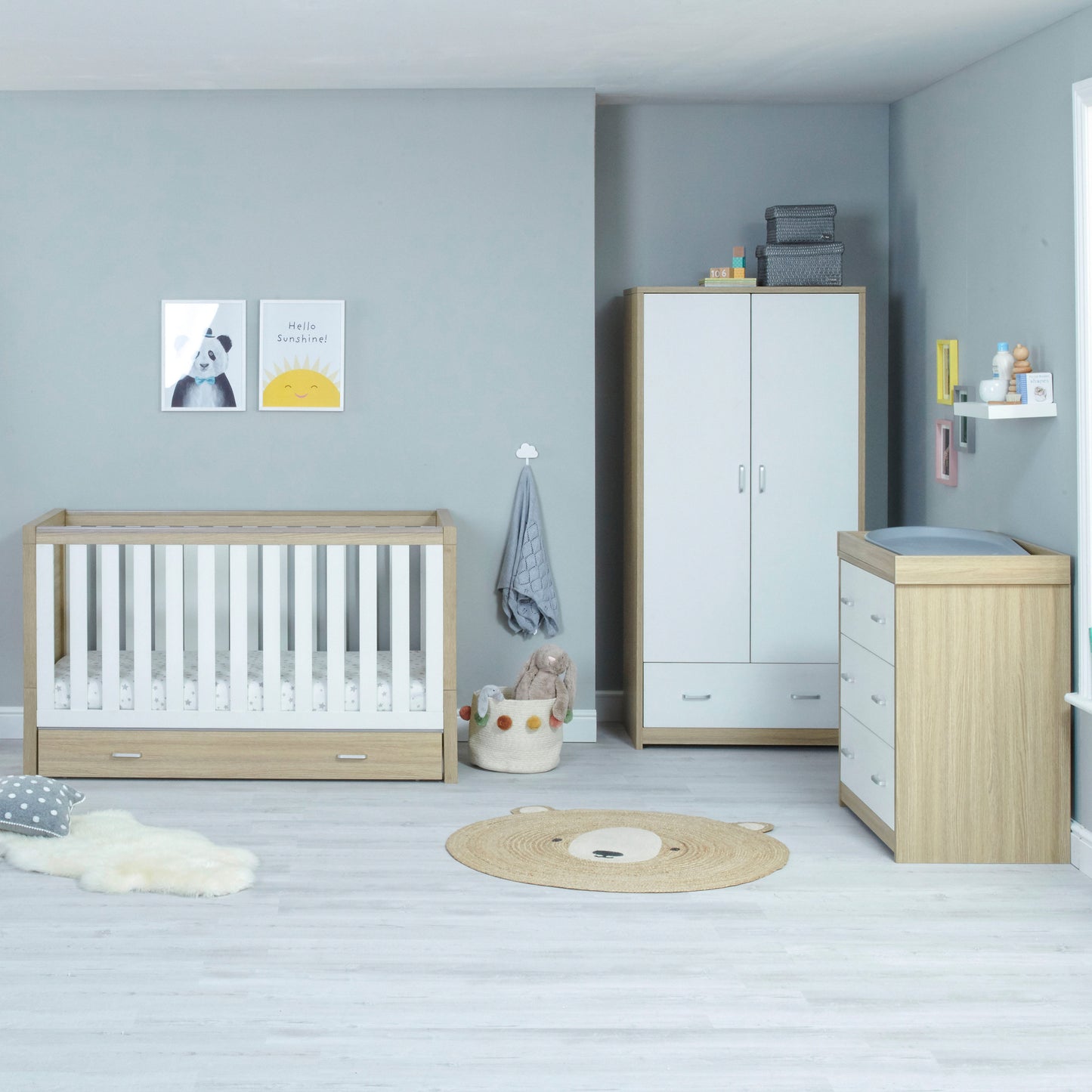 BABYMORE - Luno 3 Piece Nursery Furniture Set with Drawer – Oak White