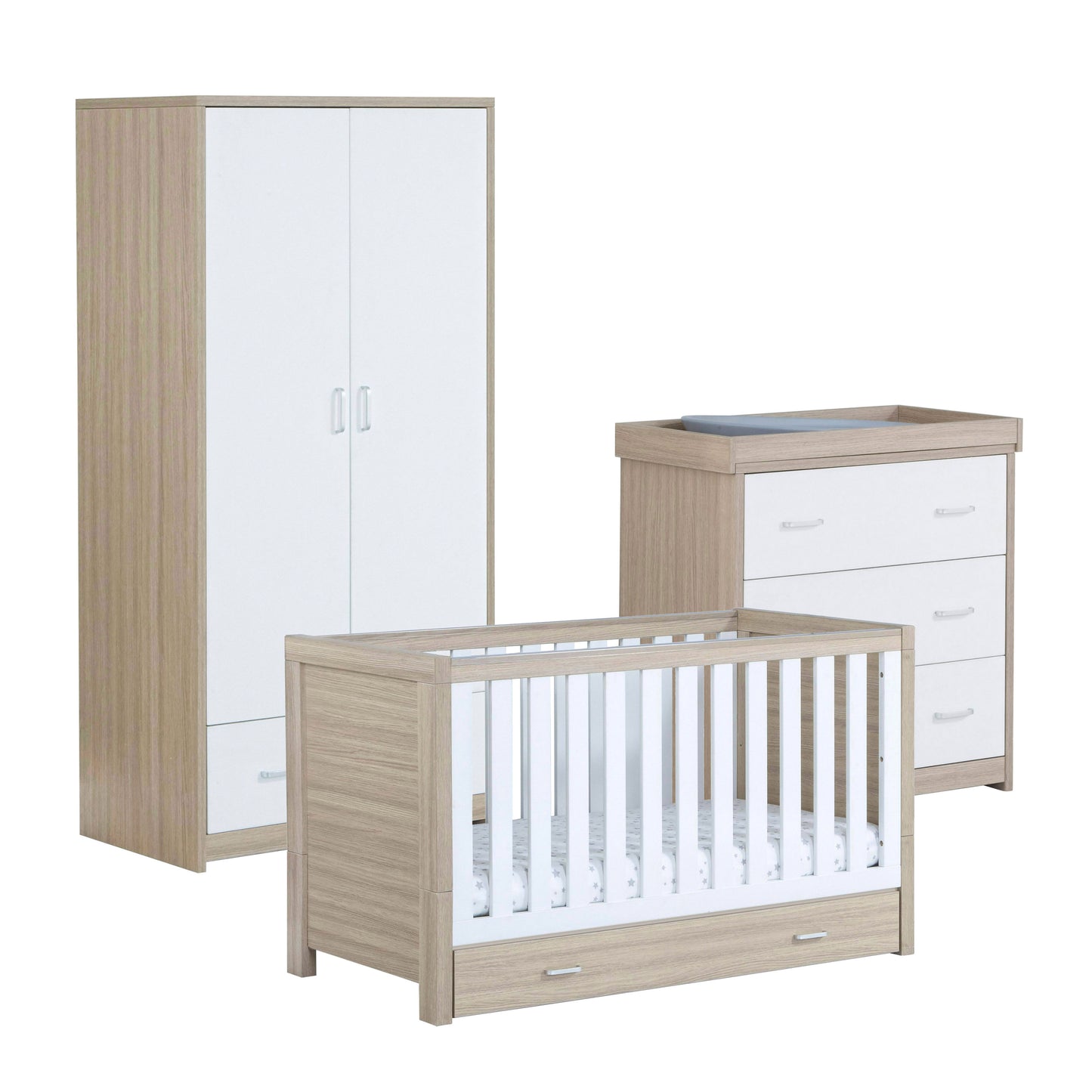 BABYMORE - Luno 3 Piece Nursery Furniture Set with Drawer – Oak White