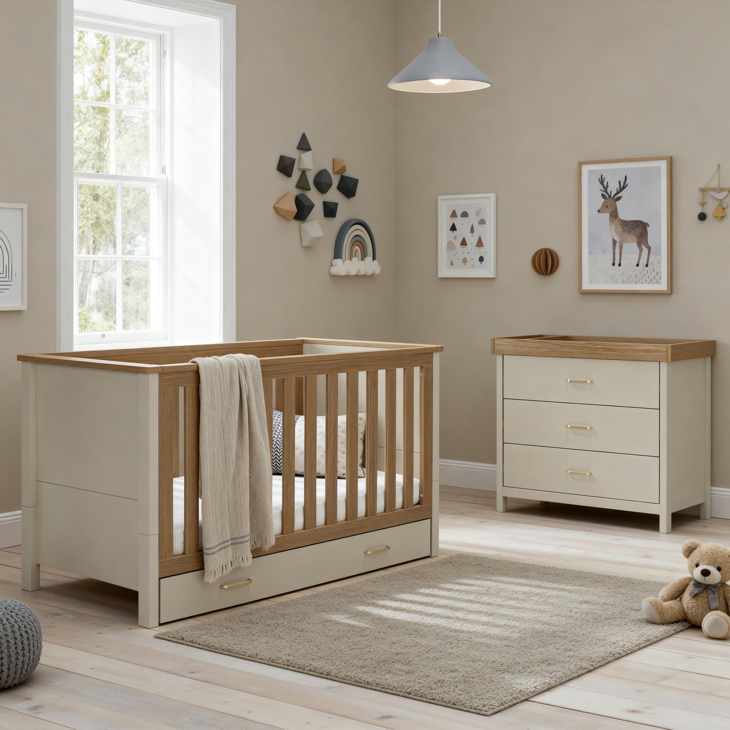 BABYMORE - Mira 2 Piece Nursery Room Set – Cashmere Warm Oak