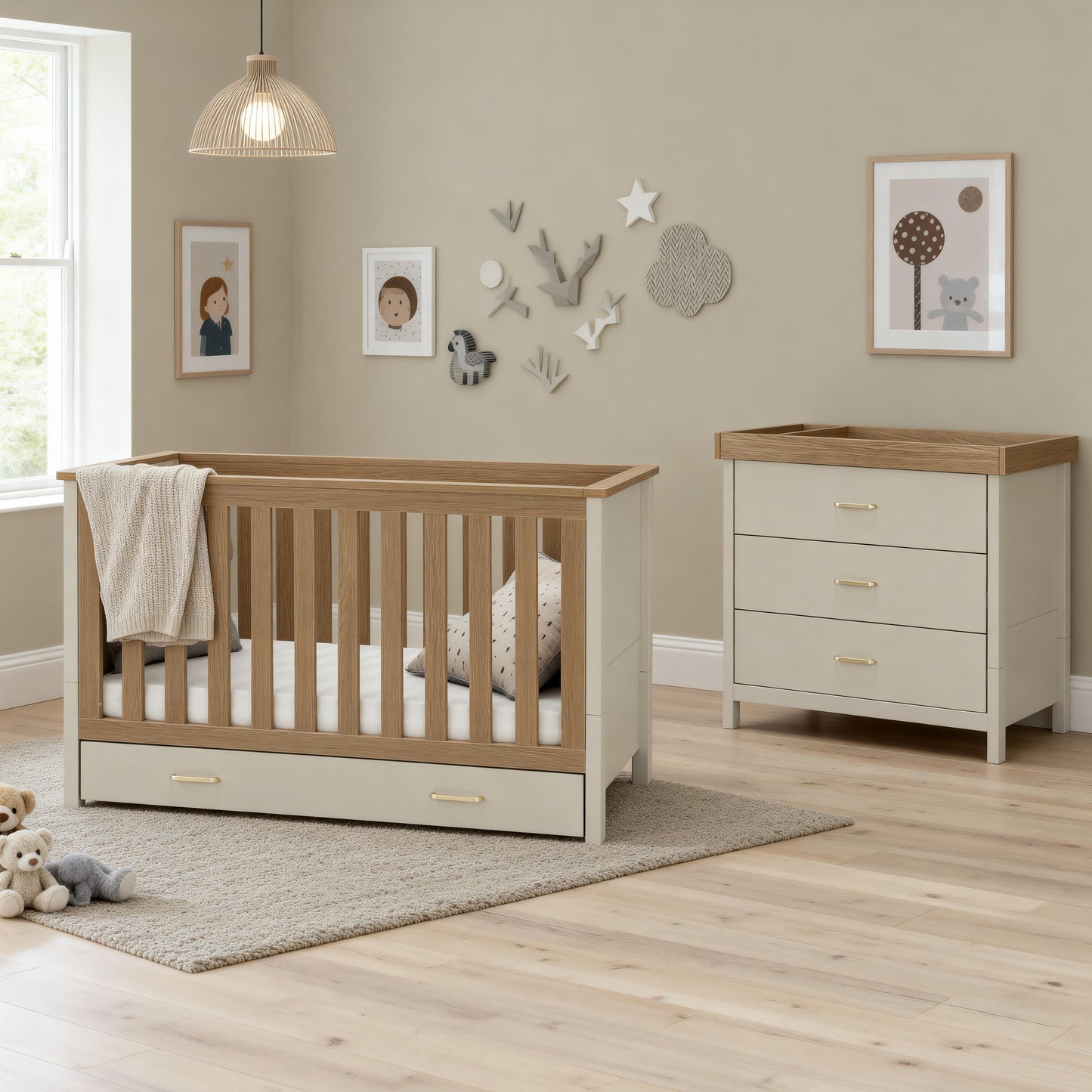 BABYMORE - Mira 2 Piece Nursery Room Set – Cashmere Warm Oak