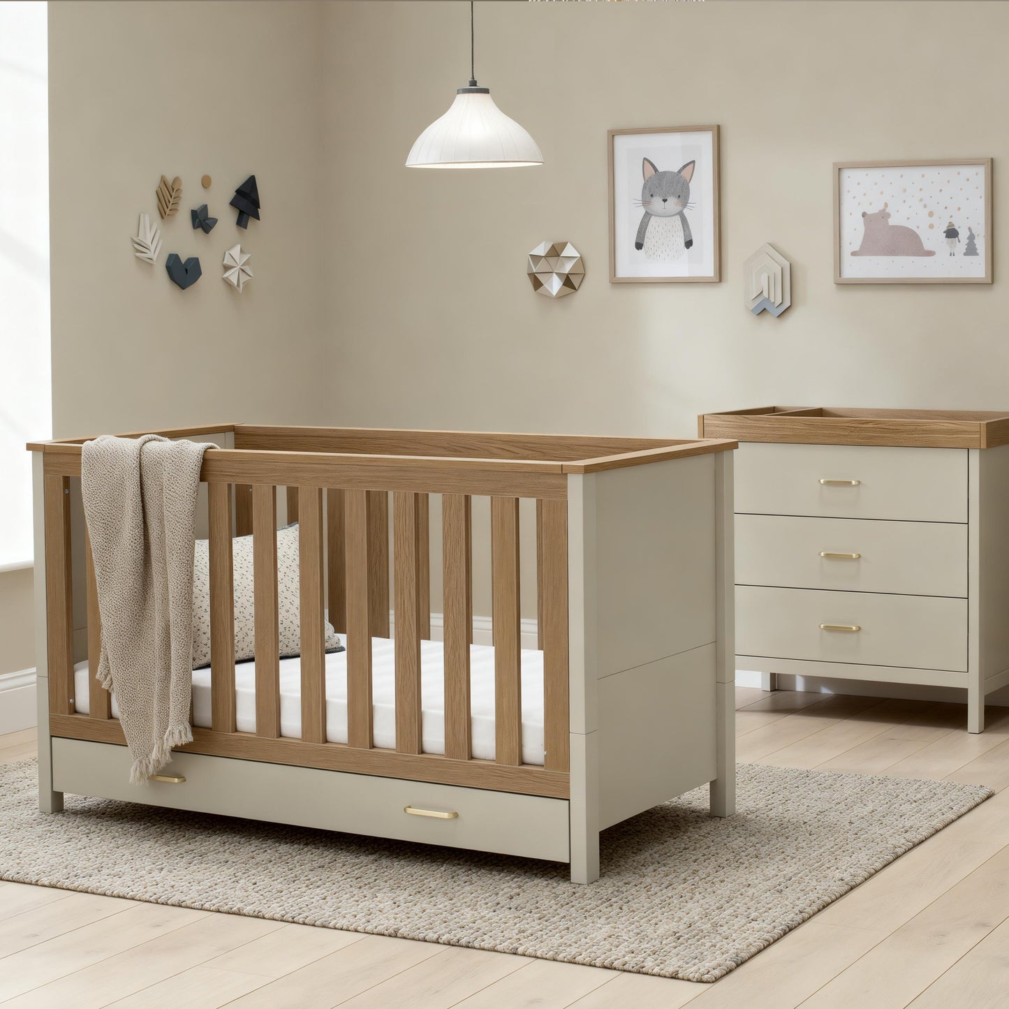 BABYMORE - Mira 2 Piece Nursery Room Set – Cashmere Warm Oak