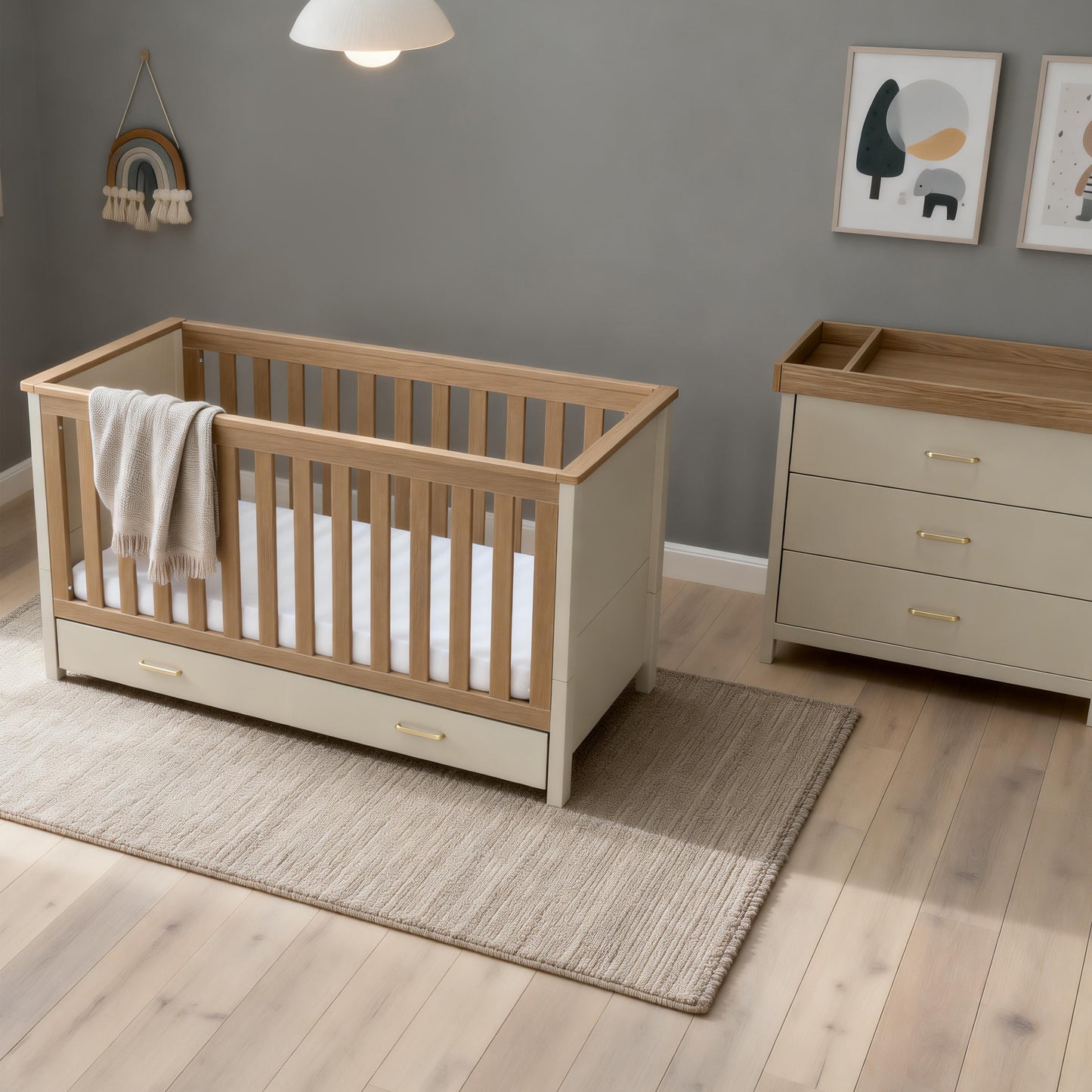 BABYMORE - Mira 2 Piece Nursery Room Set – Cashmere Warm Oak