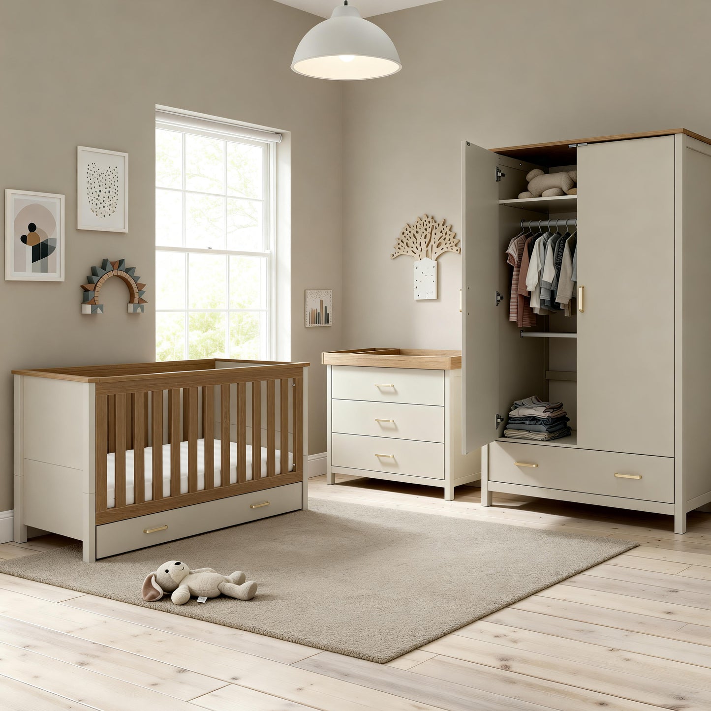 BABYMORE - Mira 3 Piece Nursery Room Set – Cashmere Warm Oak