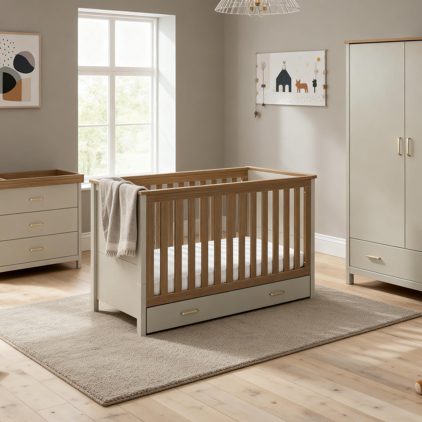BABYMORE - Mira 3 Piece Nursery Room Set – Cashmere Warm Oak