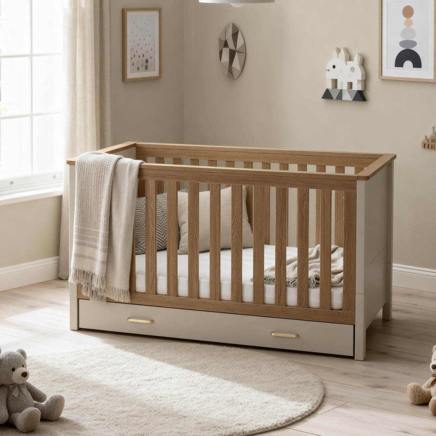 BABYMORE - Mira Cot Bed – Cashmere Warm Oak