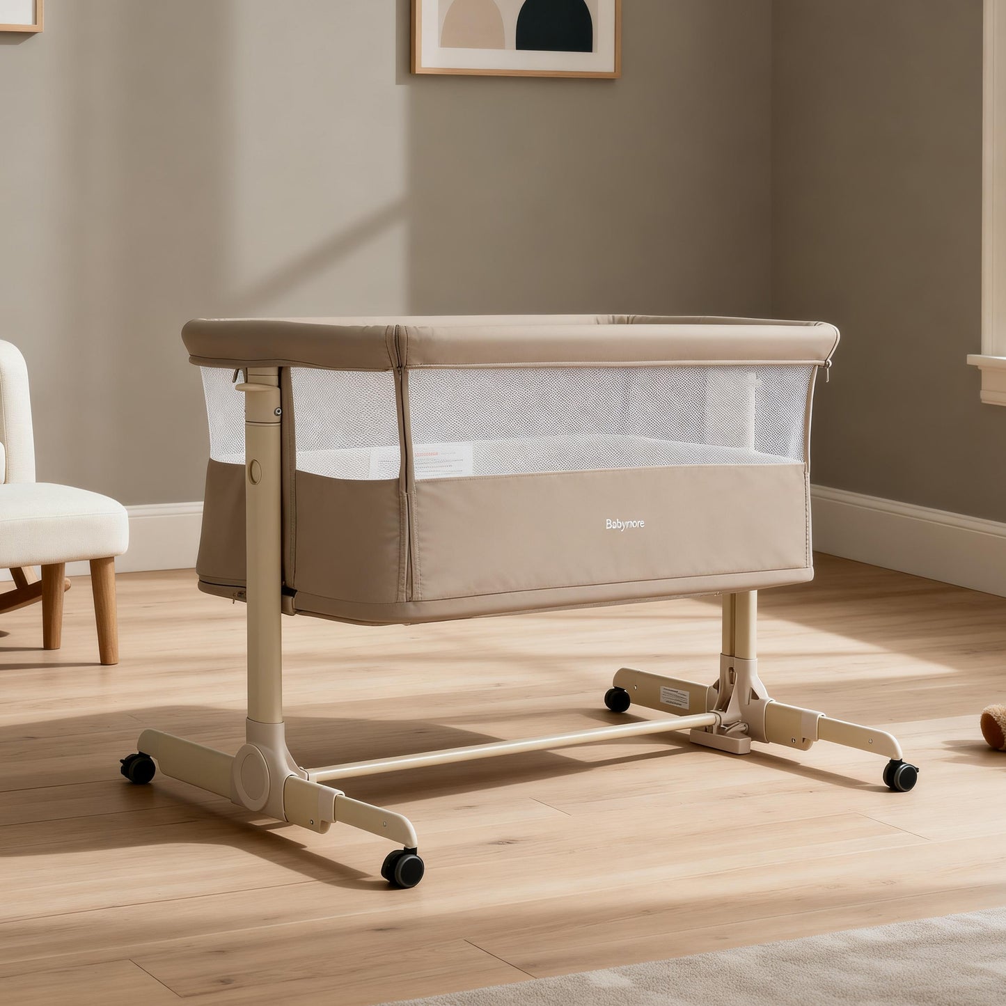 BABYMORE - Neera Bedside Crib – Khaki