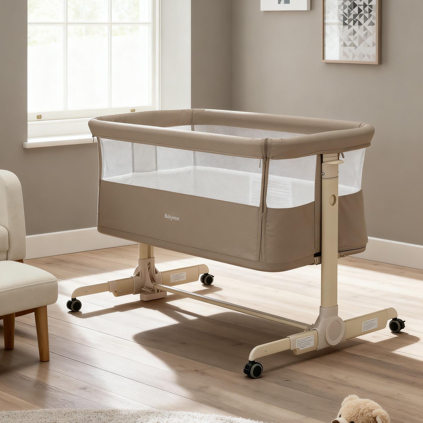 BABYMORE - Neera Bedside Crib – Khaki