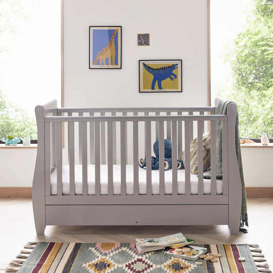 BABYMORE - Stella Sleigh Cot Bed Drop Side GREY