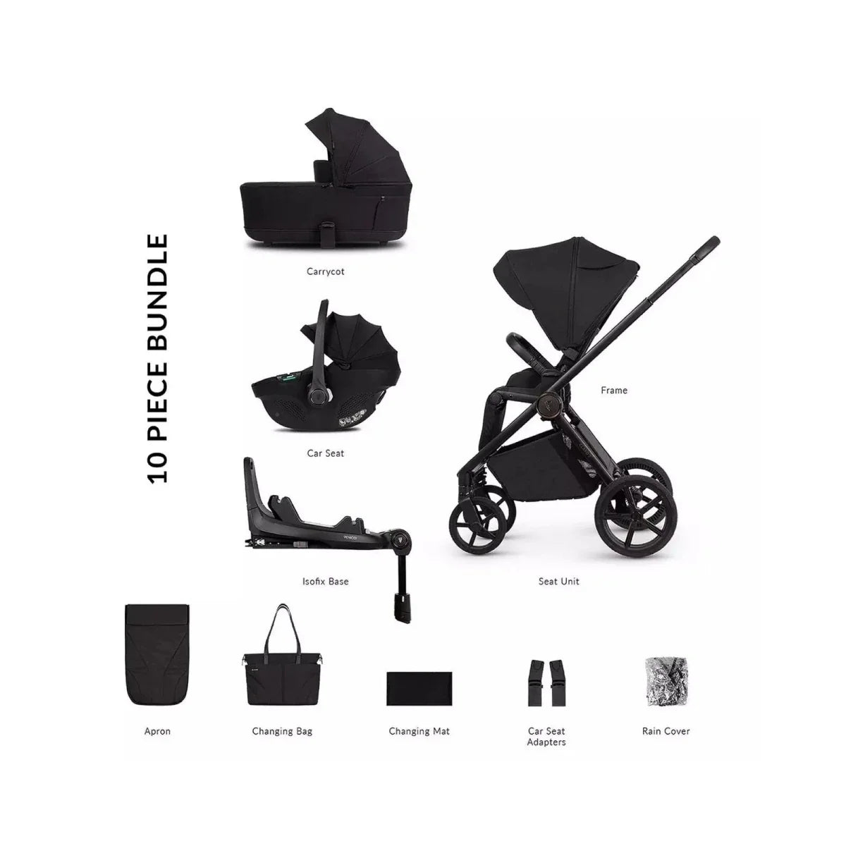 Venicci Claro 2 4-in-1 10 piece Luxury Bundle - Black/Noir