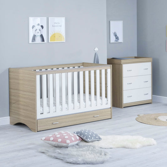 BABYMORE - Veni 2 Piece Nursery Furniture Set with Drawer – Oak White